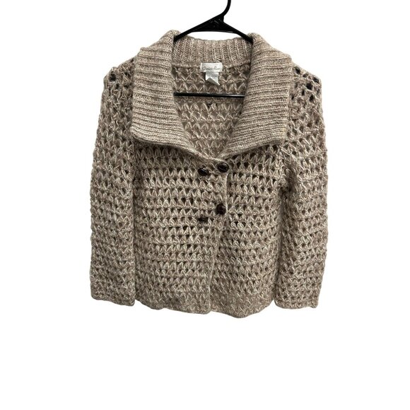 Charlotte Russe Open Knit Shawl Collar Sweater Cardigan Size S Beige Wool Blend - Picture 1 of 9